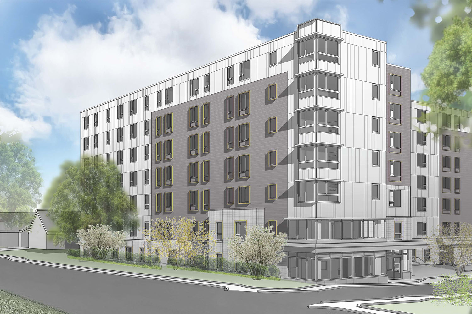 A rendering of the redeveloped Campello Apartments in Brockton, Mass.