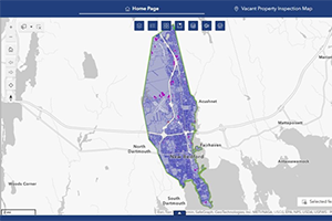 A map showing vacant properties in New Bedford, Mass.